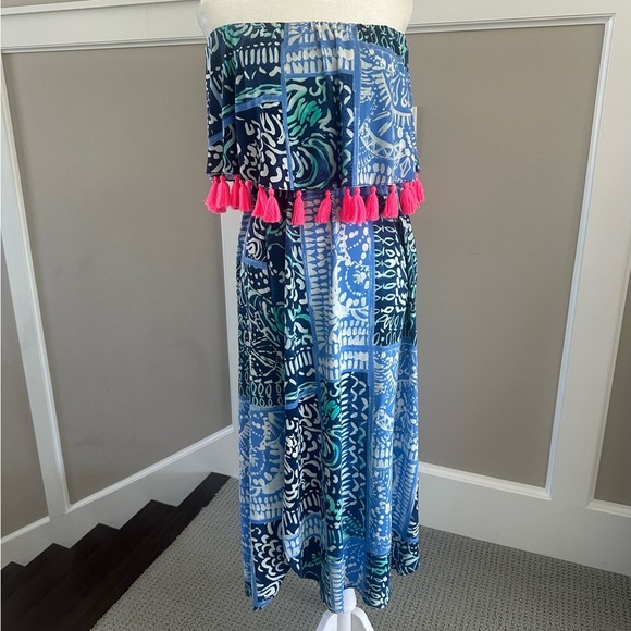 Lilly Pulitzer Meridian Midi Strapless Dress with Pink Accents - Picture 3 of 5